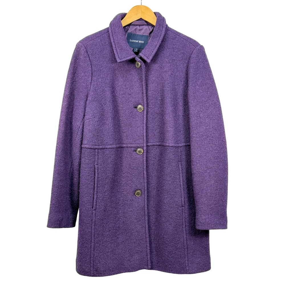 Lands End Coat Boiled Wool‎ Lined Purple Size 16